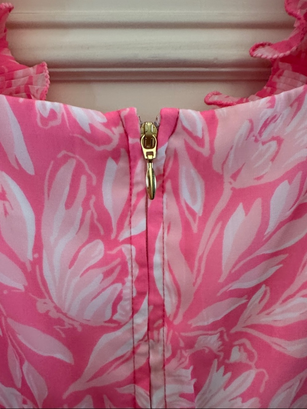 Lilly Pulitzer Pink Floral Ruffle-Trim Amber maxi dress Rousseau pink size 10 - Picture 6 of 8